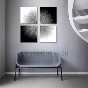 4 Pieces Black and White Rays Abstract Canvas