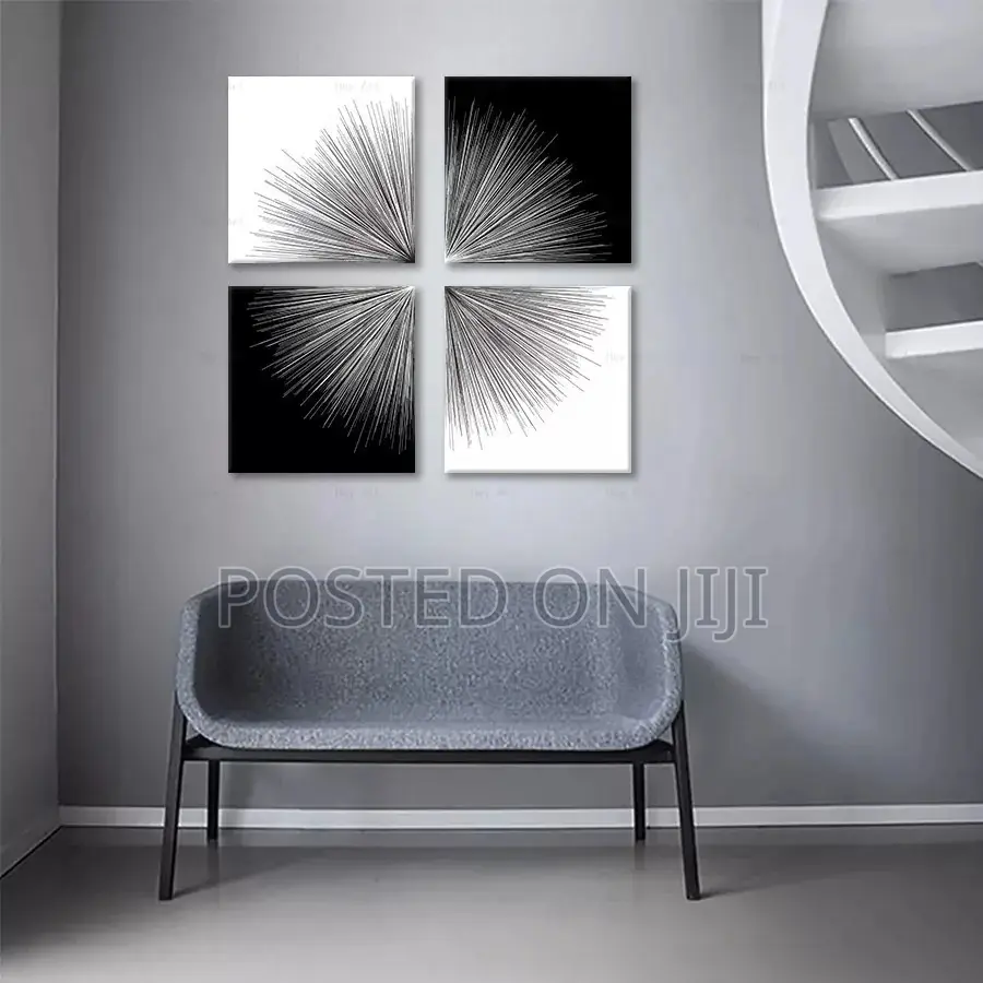 4 Pieces Black and White Rays Abstract Canvas