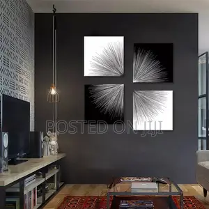 4 Pieces Black and White Rays Abstract Canvas