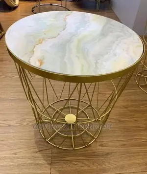 Gold Coffee Stool With Marble Design Cover