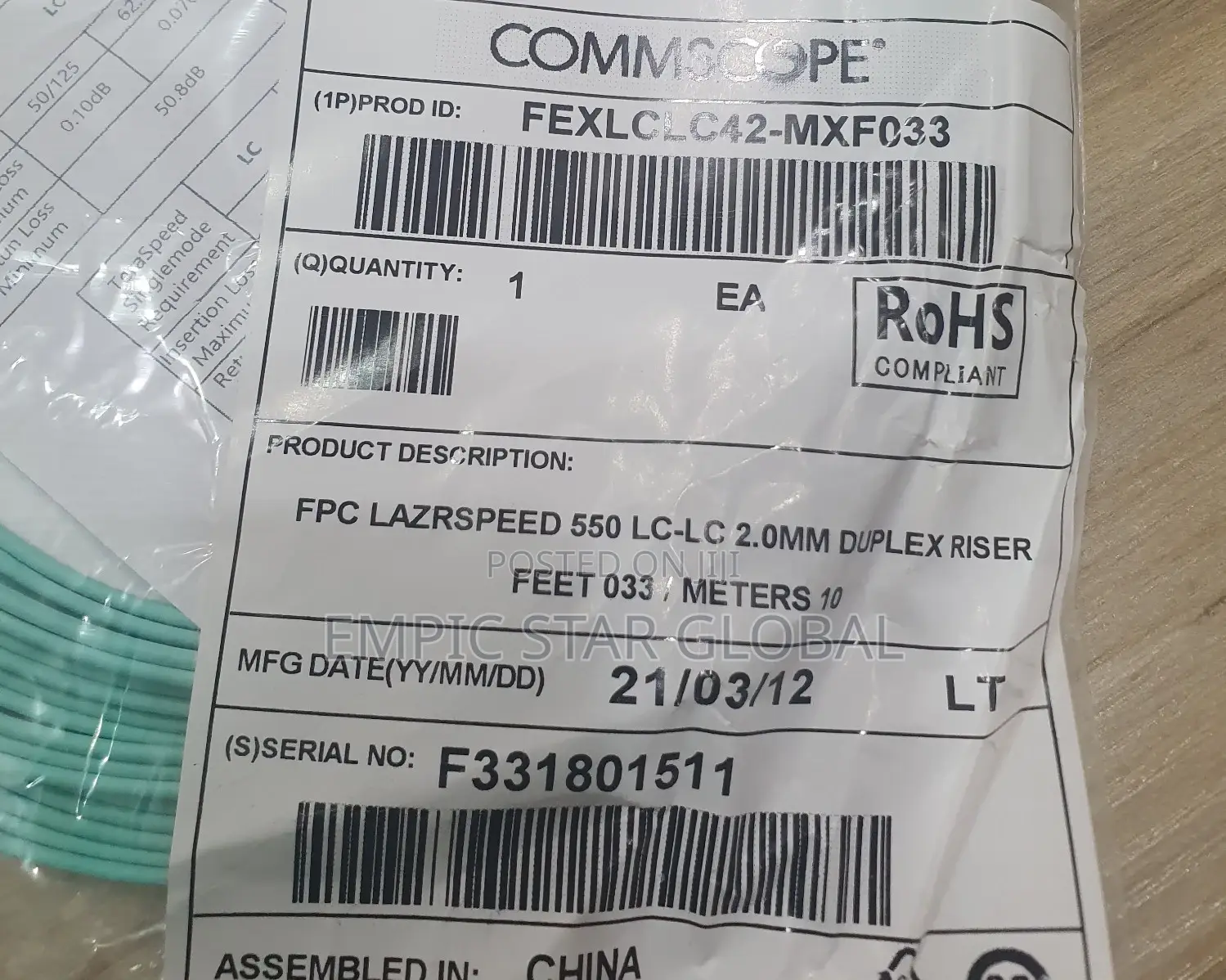 Commscope Fiber Patch Cord 0M4 Lc-Lc 10m Mm Duplex
