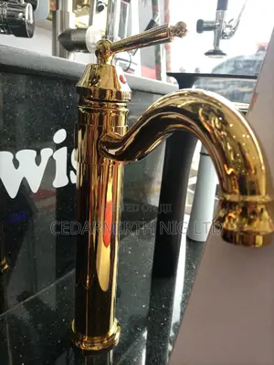NI Gold Curved Neck Basin Mixer Tap