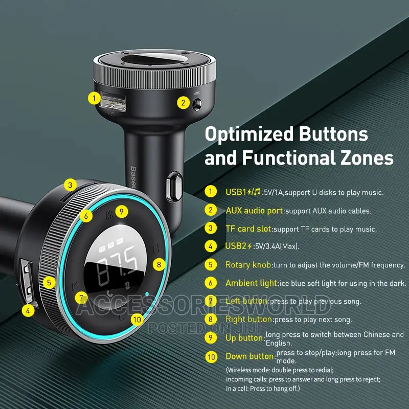 Baseus Led FM Transmitter Modulator Bluetooth 5.0