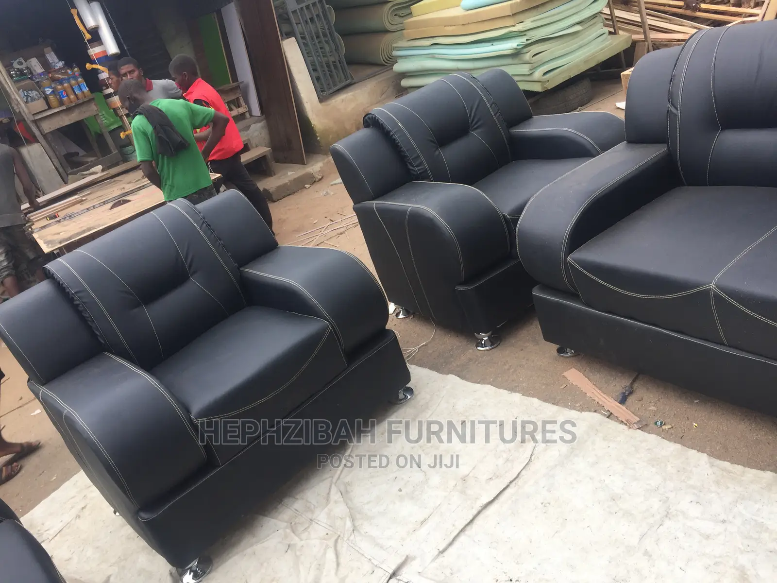 Complete 7 Seater Black Leather Sofa