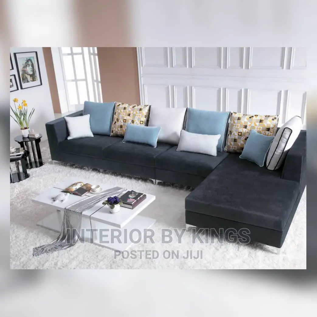 L-Shaped Fabric Sofa With a Coffee Table