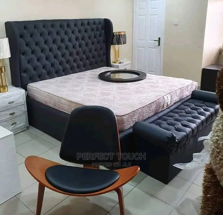 Luxury Leather Padded Bedframe With Head Boards And Drawers.