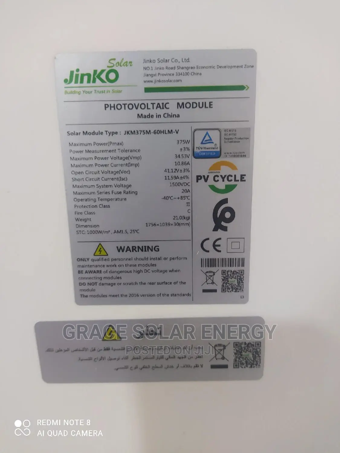 Jinko Panel 375 Watts