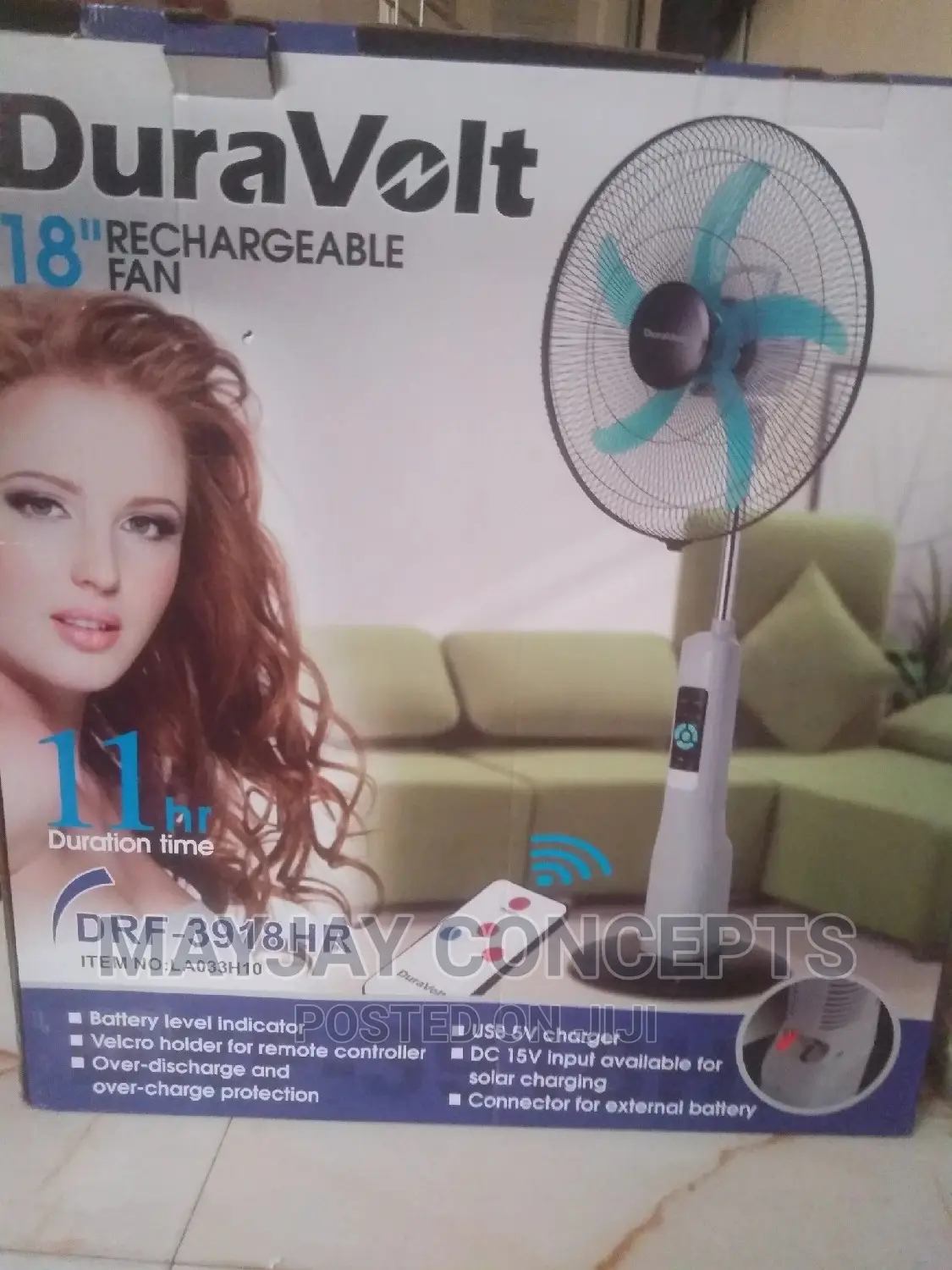 18inches Duravolt Solar Rechargeable Fan+Solar Panel