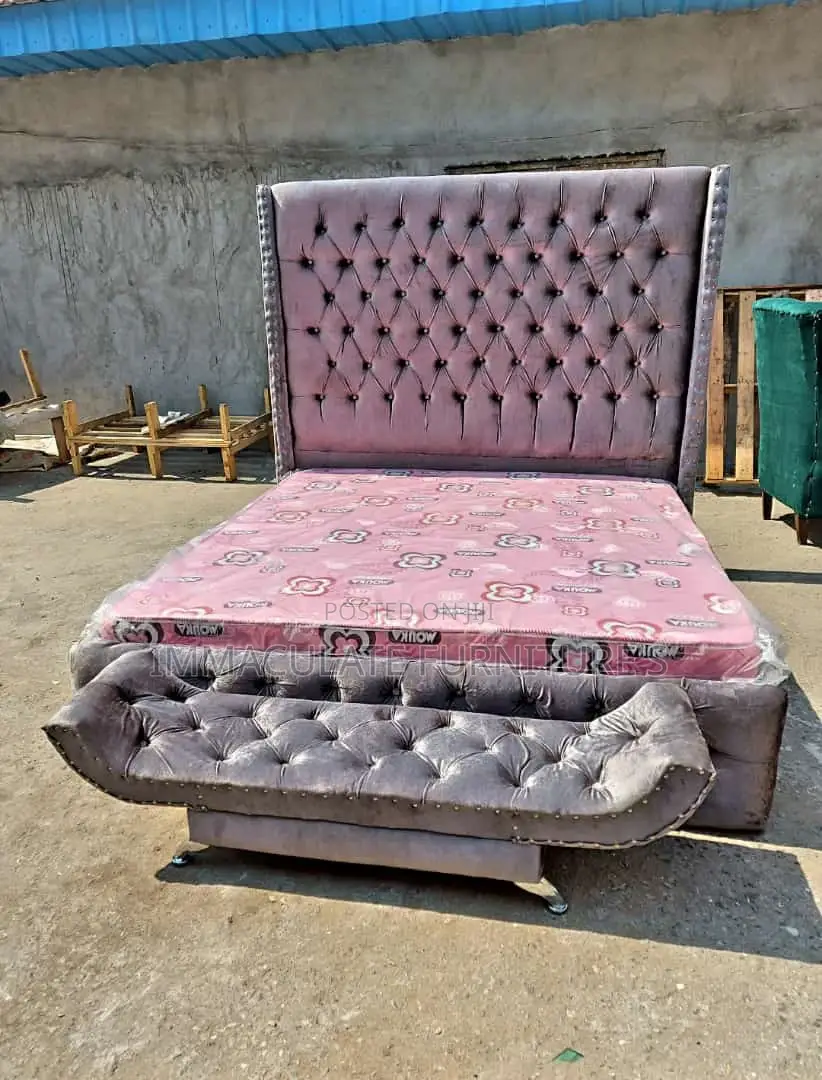 Padded Bedframe With Ottoman