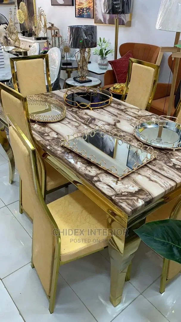 Gold Marble Dining Table 6chiars