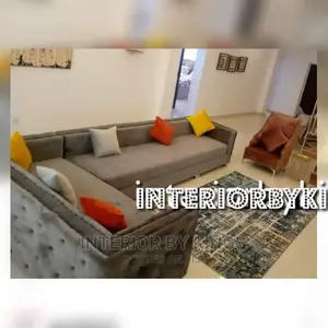 U-Shaped Ash Fabric Sofa With a Single (Accent Chair) and Throw Pillows