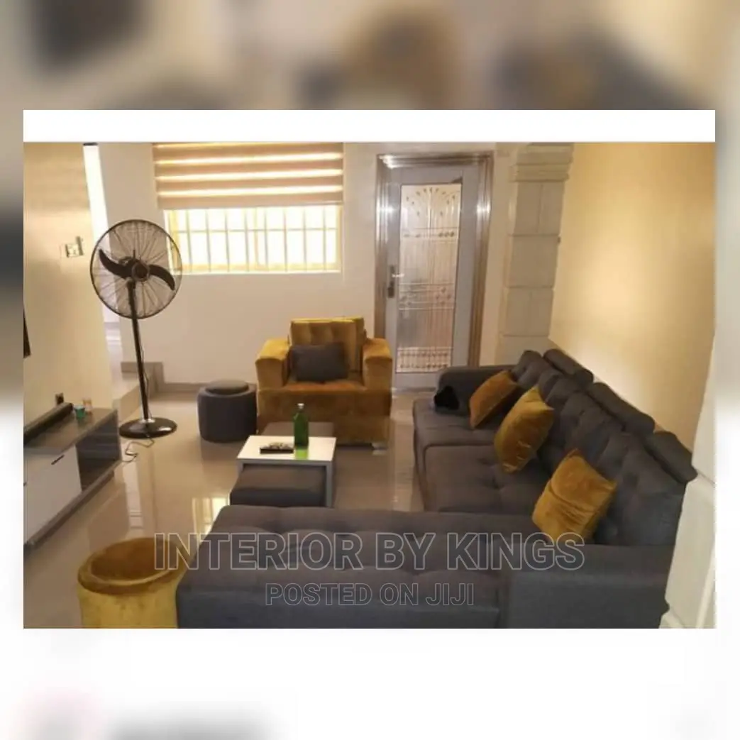 L-Shaped Sofa With a Single + a Coffee Table +Two Puff