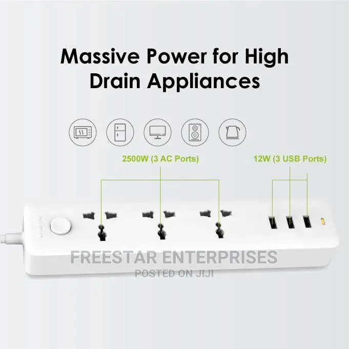 Oraimo Electric Extension. 3 AC Outlet USB Port.