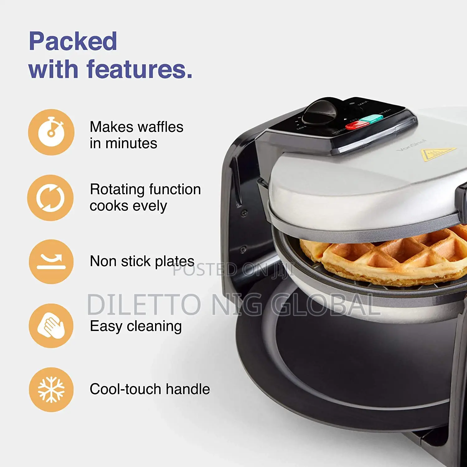 Vonshef Industrial Waffle Maker With Rotating Iron