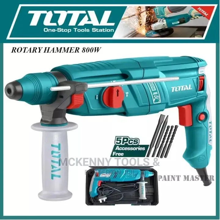 Total 800 Wtt Rotary Hammer 5pcs Extra Drill Bits Machine