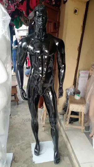Glossy Black Fibre Man With Face Display Mannequin