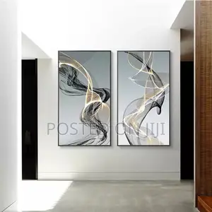 Abstract Black Yellow Line Wall Art