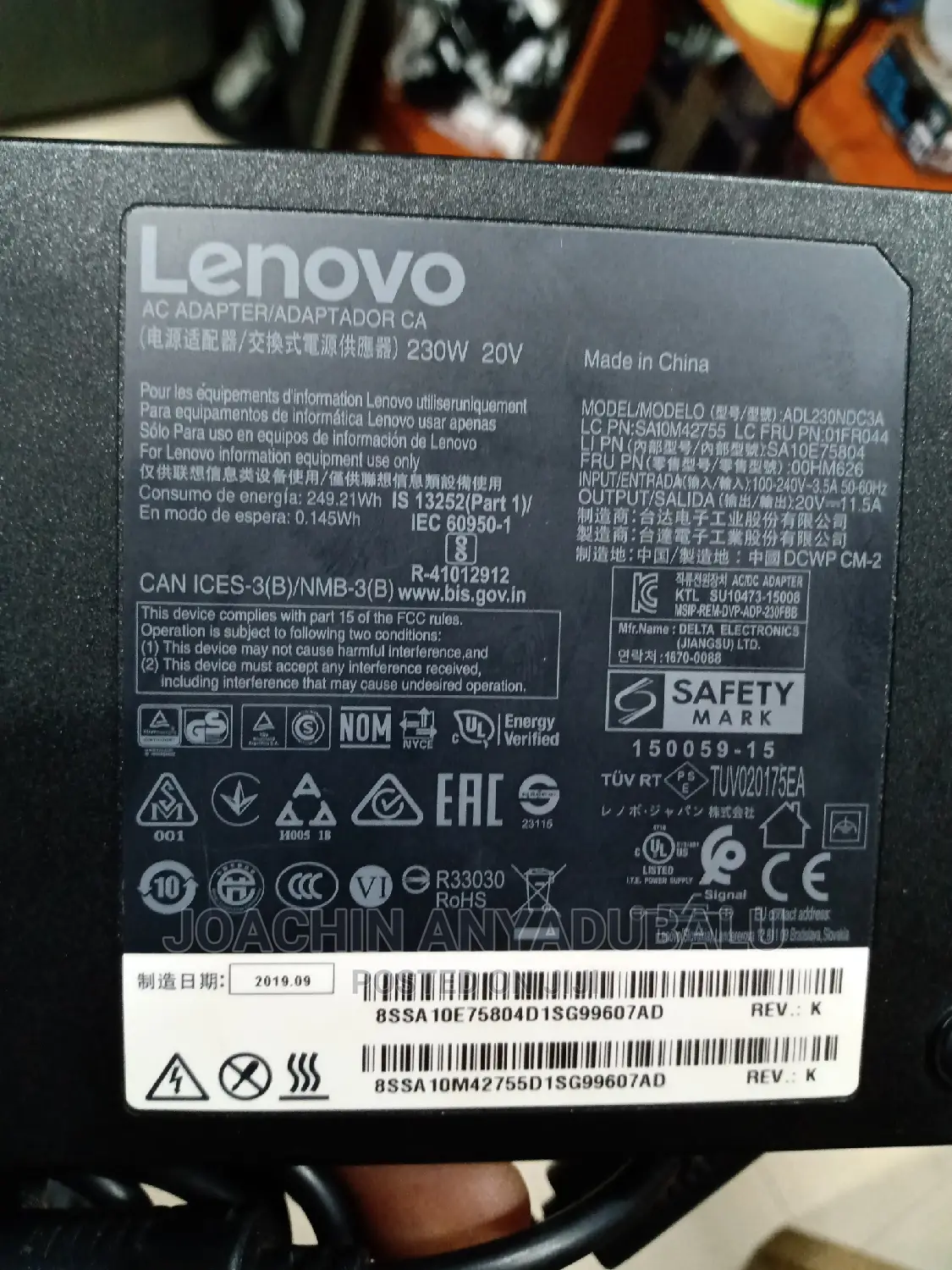 Lenovo Thinkpad 230w 20v 11.5a Ac Charger Adapter, Usa Used