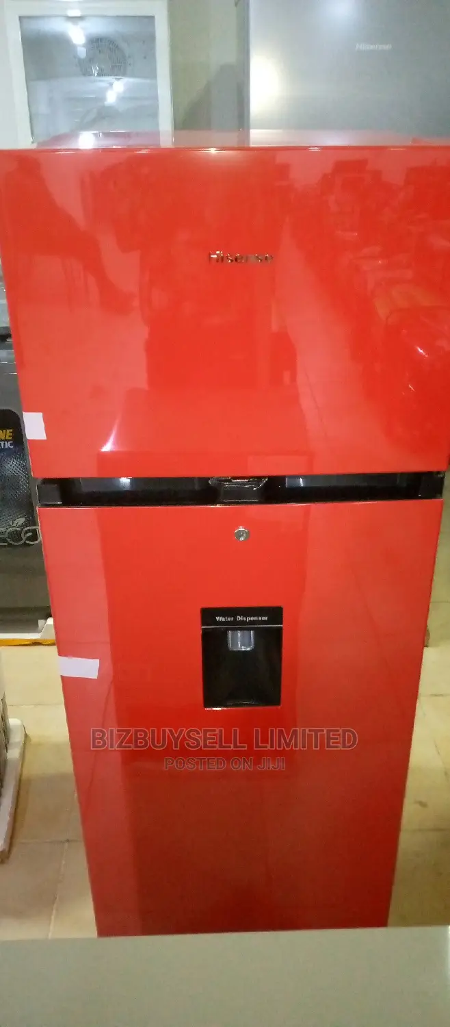 Double Door's Hisence Refrigerator With Water Dispenser.