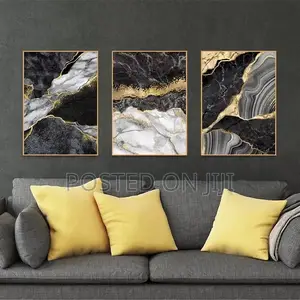 Black White Golden Veins Abstract Wall Art