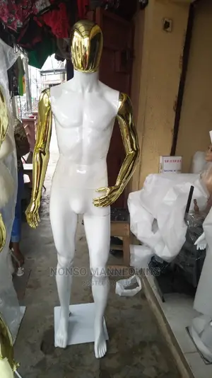 White Glossy Body/Gold Chrome Arms Male Mannequin