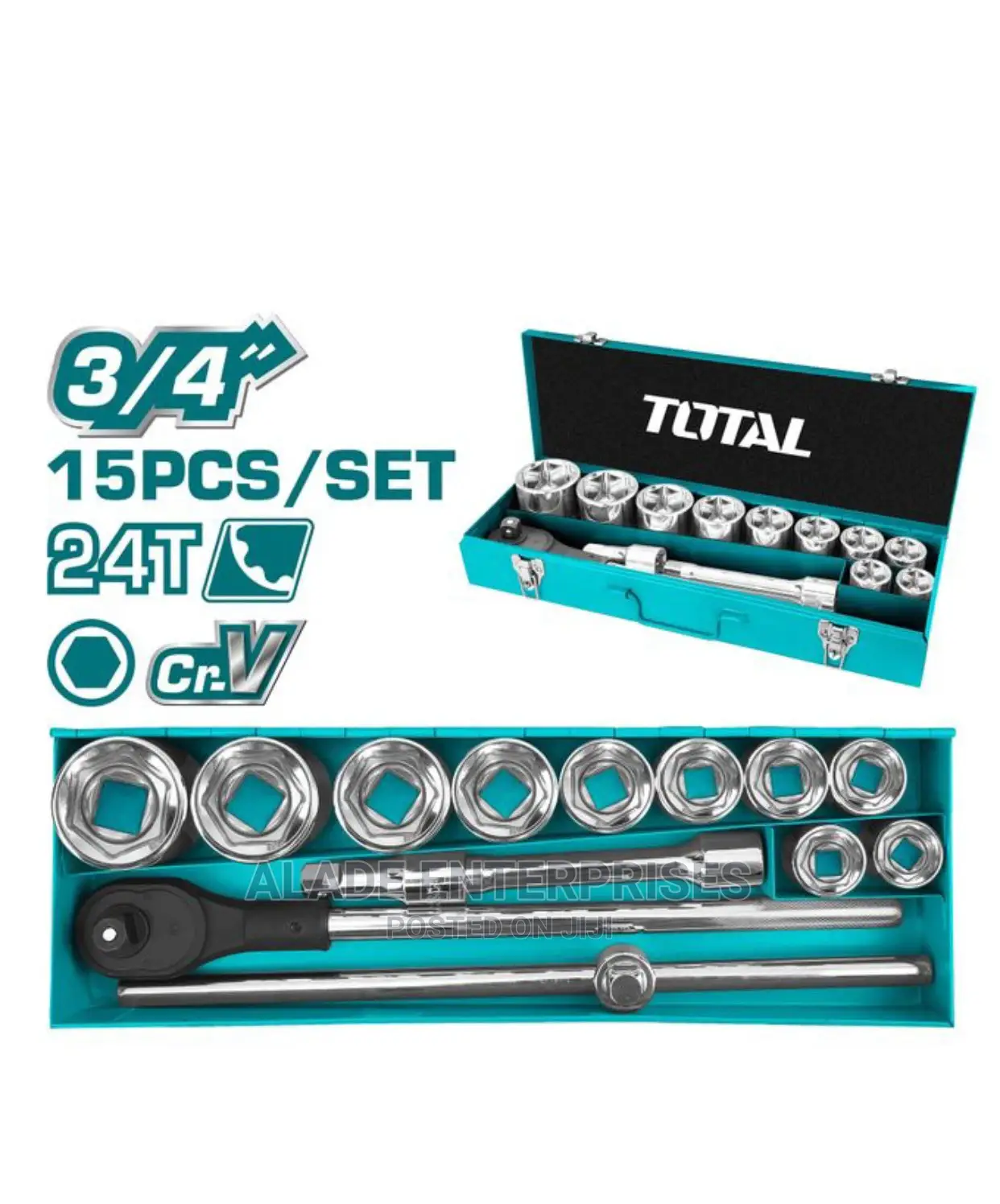 TOTAL 15 Pcs 3/4′′ Socket Set