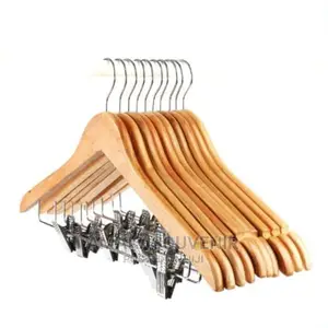 Wooden Hanger With Clips- 10pieces