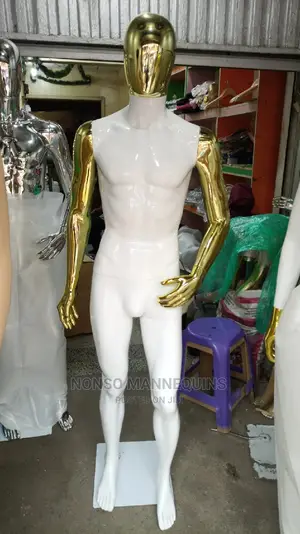White And Gold Chrome Male Display Faceless Mannequins