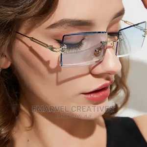 Rimless Sunglasses Women Trendy Small Rectangle Sun Glasses