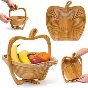 Foldable Fruit Basket Wooden Tray Natural Bamboo