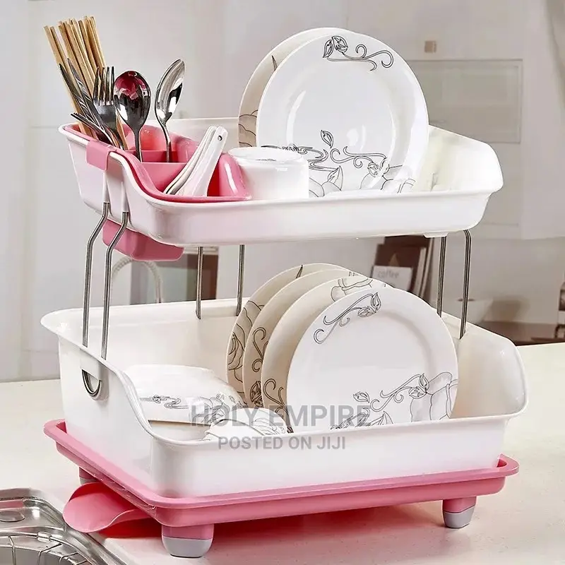 Double Layer Dish Drying Rack Storage Drain Rack