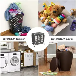 Folding Dirty Laundry Basket 3 Compartments Clothes Organize
