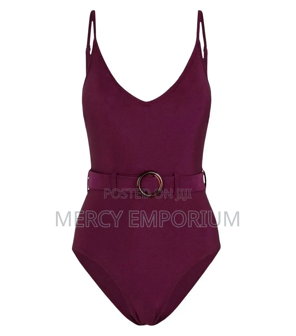Burgundy Belted Swimsuit
