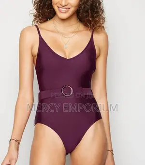 Burgundy Belted Swimsuit