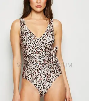 Brown 'Lift Shape' Leopard Print Wrap Swimsuit