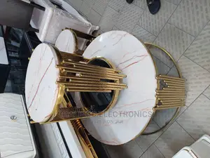 Golden Frame Ova Marble With 2 Side Stools