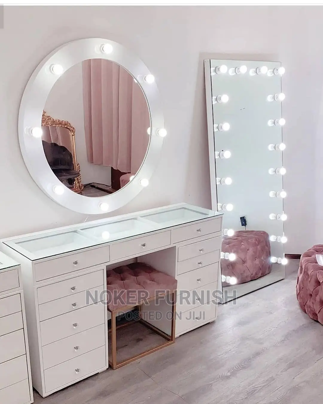 Make-Up Dressing Table, With Round Mirror