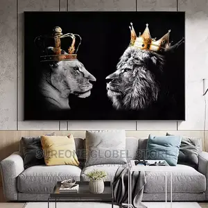 Photo - Male Lion and Lioness Wearing Crown