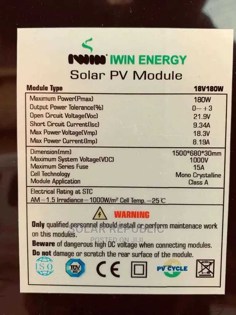 180W 18V Allblack Mono Solar Panel