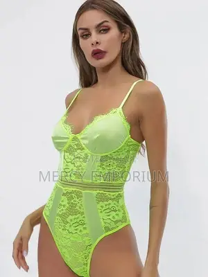 Neon Lime Floral Lace Teddy Bodysuit
