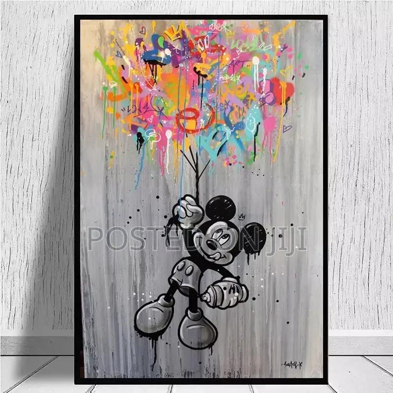 Black and White Mickey Mouse Graffiti Canvas