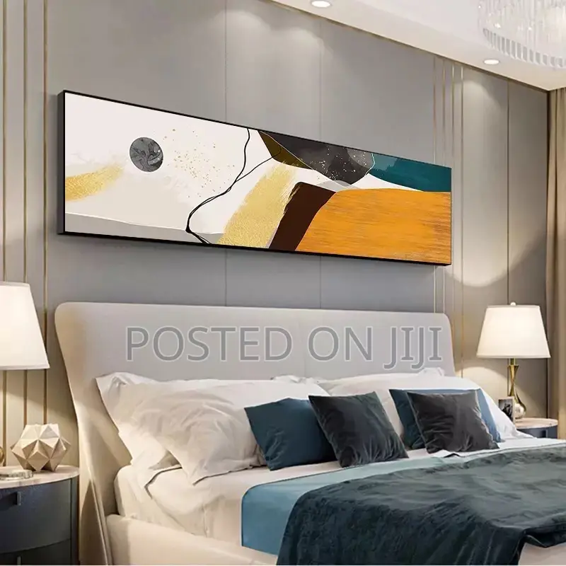 Abstract Blocks Orange Blue Bedside Poster Print