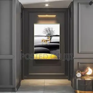 Black Yellow Stone Boat Deer Wall Art