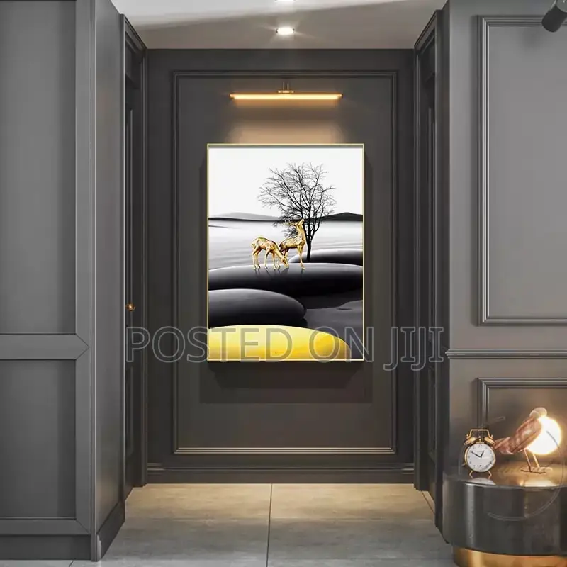 Black Yellow Stone Boat Deer Wall Art