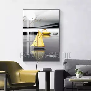 Black Yellow Stone Boat Deer Wall Art