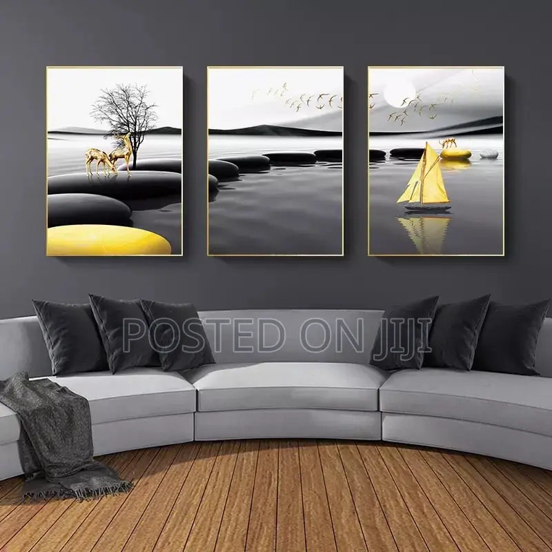 Black Yellow Stone Boat Deer Wall Art