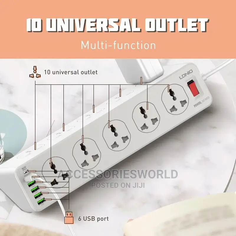LDNIO SC10610 Power Strip Universal Socket USB