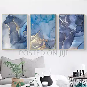 Marble Texture Abstract Gold Blue Wall Art