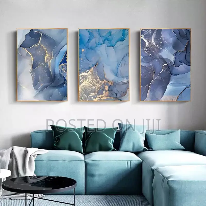 Marble Texture Abstract Gold Blue Wall Art