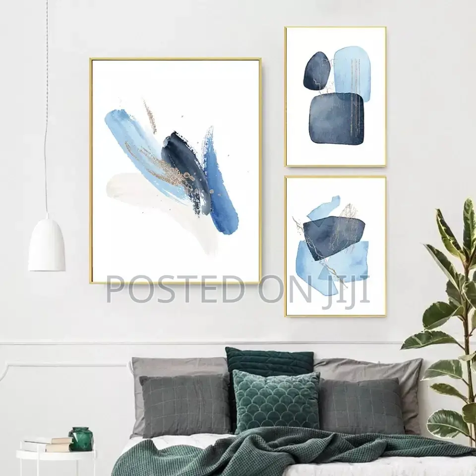 Abstract Blue Golden Geometric Wall Art